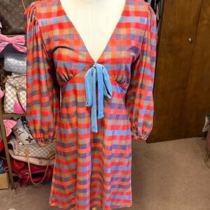 Elegant Plaid Long Sleeve Dress with Bow